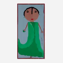 Mose Tolliver, Woman in Green Dress, paint on wood