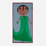 Mose Tolliver, Woman in Green Dress, paint on wood