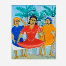 Pierre-Joseph Valcin, Dancing Women and Palm Trees, oil on canvas