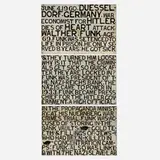 Jesse Howard, War economist for Hitler dies of heart attack. Walther Funk. (three signs), 1960, paint on metal sheet