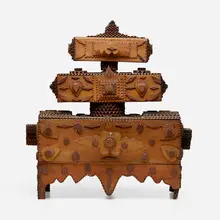 Tramp Art, Stacked box, chip-carved and layered wood, varnish