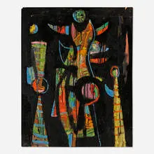 Untitled by Emerson Woelffer, mixed media on Masonite, sold Jul 2022