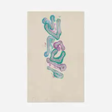 T&V by John Chamberlain, 1984, colored inks and silver paint on paper, sold Jul 2022