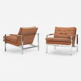 Milo Baughman, Lounge chairs model 951, pair, 1966, chrome-plated steel, upholstery