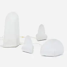 Kaori table lamps, set of four by Kazuhide Takahama, 1975, jersey fabric over aluminum and plastic frames, sold Apr 2022