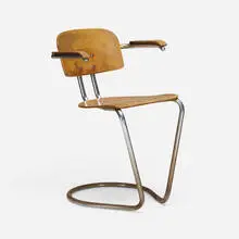 Theo de Wit, Armchair, c. 1935, chrome-plated steel, plywood, lacquered plywood