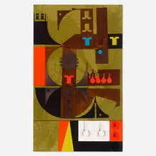 Untitled Collage Construction #4CC77 by Abe Ajay, 1977, mixed media, sold Apr 2022
