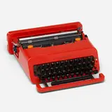 Valentine Typewriter by Ettore Sottsass, 1969, plastic, enameled steel, metal, rubber, sold Apr 2022