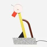 Tahiti table lamp by Ettore Sottsass, 1981, enameled steel, laminate, enameled brass, chrome-plated brass, lacquered wood, sold Apr 2022