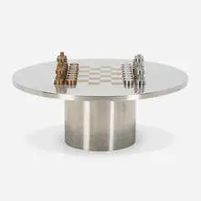 Modern, Game table, c. 1975, chrome-plated steel, brass