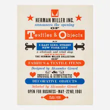 Poster for Textile & Objects by Alexander Girard, screenprint in colors, sold Apr 2022