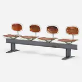 Beaubourg Trellis seating from the Centre Georges Pompidou by Michel Cadestin and Georges Laurent, 1977, enameled steel, zinc-plated steel, leather, sold Apr 2022