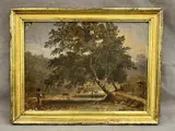 Black Youth Fishing in Country Stream with Deer by American School, Oil on board, sold Nov 2024
