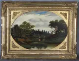 The Old Bridge by American School, Oil on board, sold Nov 2024