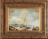 Northern Continental School, Fishing Boats on the Beach, Oil on Board