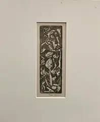 Max Weber, "Primitive Figure (Primitive Man". 1921-1925, Black and white pine woodcut, relief print, on paper