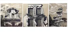 Arthur Cotton Moore, Three Works: Architectural Details, Ink, watercolor, gouache on paper