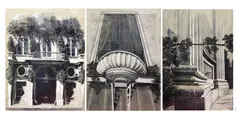 Arthur Cotton Moore, Three Works: Architectural Details, Ink, watercolor, gouache on paper