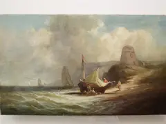 Samuel Dyke, Fisherfolk Beside a Beached Ketch, circa 1869, Oil on canvas