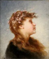 Wenzel Wirkner, Girl Wearing a Floral Tiara, Oil on board