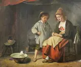 John William Haynes, Mother writing a Message to the Young Navigator, Oil on canvas