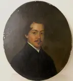 Portrait of a Man with a Mustache by Continental School, Oil on board, sold Dec 2024