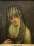 Christoffel Bisschop, Young girl with veil reading book, Oil on panel