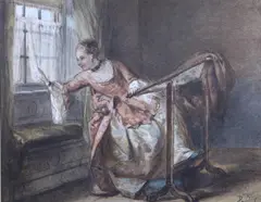 David Bles, Anticipation, Watercolor on paper mounted on board