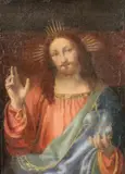 Blessing Christ by Italian School, Oil on canvas after the work Bernardino Luini between 1520 and 1525, sold Dec 2024