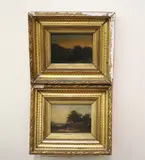 American School, Two Works: Landscapes, Oil on board