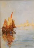 American School, Fishermen in a Northern African Port, Oil on canvas