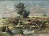 Windy Day at the Lake by American School, Oil on canvas, sold Dec 2024