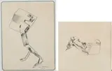 American School, Two Works: Walker (1976) and Study (1992), Indecipherable signature. "Walker" is a pencil study signed and dated lower right hand corner. "Study" is a pen drawing (sight: 7.5 x 8 inches; frame: 13.5 x 113.5 inches)