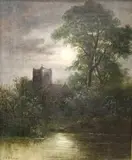Moonlight over An Abbey by English School, Oil on canvas, sold Dec 2024