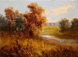 Heath Landscape with Sunset by English School, Oil on canvas, sold Dec 2024