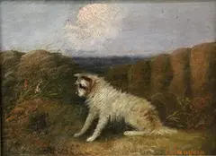 J. Langois, Terrier Watching a Hole in the Ground, Oil on canvas
