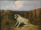 J. Langois, Terrier Watching a Hole in the Ground, Oil on canvas