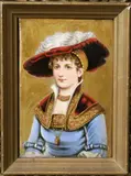 Continental School, Young Lady wearing a Fancy Hat, Mixed media on a porcelain plate
