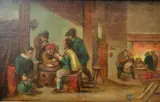 Dutch School, Untitled, A Convivial Gathering in a Bar, 19th century oil on board artwork