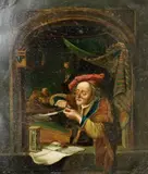Gerhard Dou, The Schoolmaster, Late 18th or early 19th century oil on a metal plate artwork