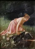 Paul Thumann, Psyche at Nature's Mirror, Oil on canvas