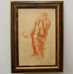 Frank Brangwyn, Figure study (possibly a sculptor), Sanguine print on paper