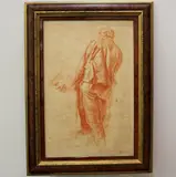Frank Brangwyn, Figure study (possibly a sculptor), Sanguine print on paper