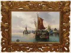 Karl Kaufmann, Dutch Harbour Scene, Oil on canvas