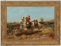 The Chase by Adolf Schreyer, Oil on canvas, offered Jan 2025