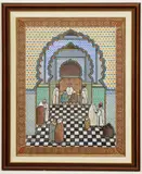 Muhammad Ben Ali Ribati, Figures in a Mosque, R'bati preferred watercolor on paper as a medium over oil on canvas