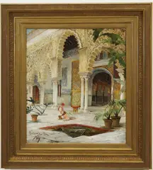 Julio Montenegro, The Courtyard of the Palace "Royal Alcazar of Seville," 1889, Oil on canvas