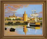 Felix Nunez Molinero, Seville's Torre del Oro and Cathedral, Oil on canvas