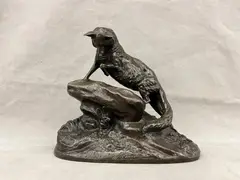 Untitled by Clovis-Edmond Masson, FRENCH BRONZE FIGURE GROUP CAST AS FOX PREYING ON RABBIT EMERGING FROM HOLE UNDER ROCK, sold Mar 2025