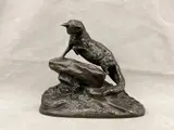 Clovis-Edmond Masson, Untitled, FRENCH BRONZE FIGURE GROUP CAST AS FOX PREYING ON RABBIT EMERGING FROM HOLE UNDER ROCK
